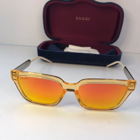 💯 - New  Authentic Gucci Orange Mirror Rectangular Men's Sunglasses GG0975S … - Picture 6 of 17